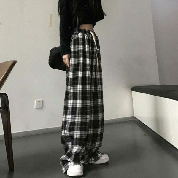 Plaid Wide Leg Pants: Y2K Streetwear Style for Women and Teens