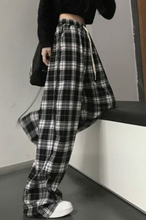 Plaid Wide Leg Pants: Y2K Streetwear Style for Women and Teens