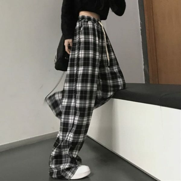 Plaid Wide Leg Pants: Y2K Streetwear Style for Women and Teens