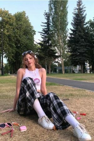 Plaid Wide Leg Pants: Y2K Streetwear Style for Women and Teens