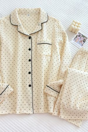 Polka Dot Long-Sleeve Pajama Set | Y2K Streetwear Aesthetic