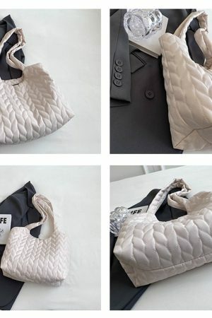 Quilted Oxford Cloth Puffy Shoulder Bag - Y2K Streetwear Aesthetics