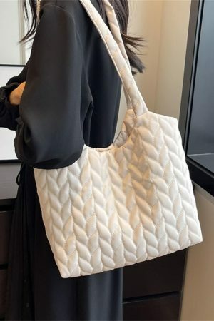 Quilted Oxford Cloth Puffy Shoulder Bag - Y2K Streetwear Aesthetics