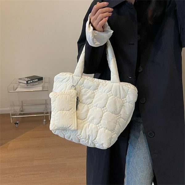 Quilted Y2K Messenger Tote Bag for Her - Fluffy Lightweight Shoulder Underarm Capacity - Christmas Gift