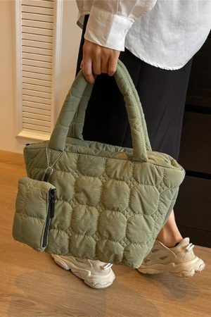 Quilted Y2K Messenger Tote Bag for Her - Fluffy Lightweight Shoulder Underarm Capacity - Christmas Gift