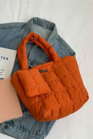 Quilted Y2K Messenger Tote Bag for Her - Fluffy Lightweight Shoulder Underarm Capacity - Christmas Gift