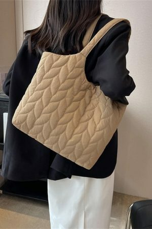 Quilted Y2K Nylon Puffy Messenger Tote - Large Capacity Streetwear Crossbody Bag