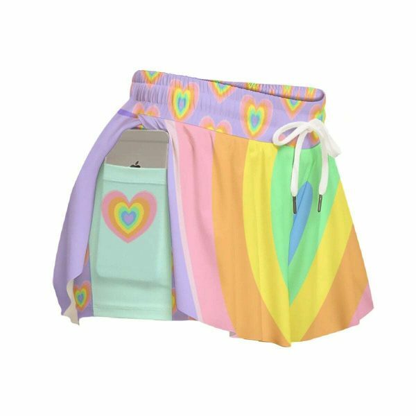 Rainbow Hearts Y2K Streetwear Shorts - Pastel Boho Aesthetic