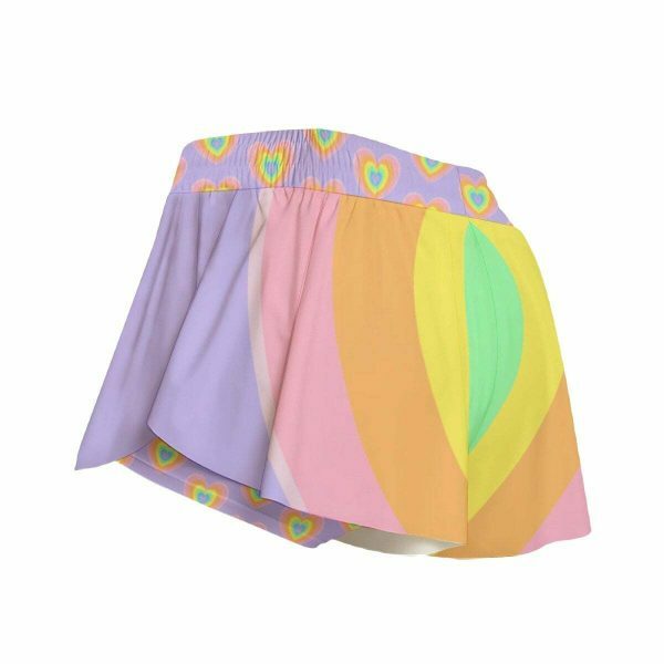 Rainbow Hearts Y2K Streetwear Shorts - Pastel Boho Aesthetic