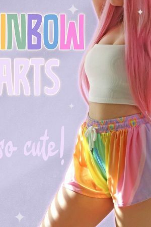 Rainbow Hearts Y2K Streetwear Shorts - Pastel Boho Aesthetic