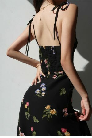 Retro Floral Midi Dress with Y2K Aesthetic