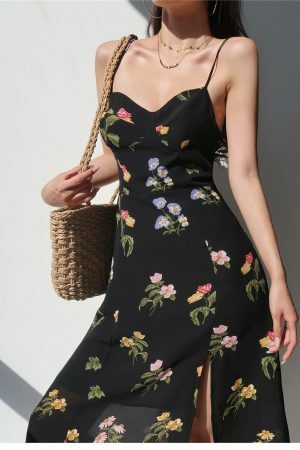 Retro Floral Midi Dress with Y2K Aesthetic