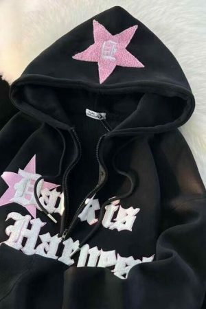 Retro Y2K Kawaii Embroidered Street Star Hoodie Sweater