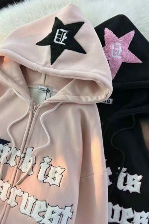 Retro Y2K Kawaii Embroidered Street Star Hoodie Sweater