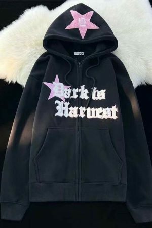 Retro Y2K Kawaii Embroidered Street Star Hoodie Sweater