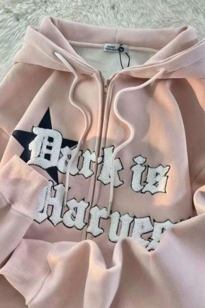 Retro Y2K Kawaii Embroidered Street Star Hoodie Sweater