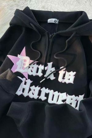 Retro Y2K Kawaii Embroidered Street Star Hoodie Sweater