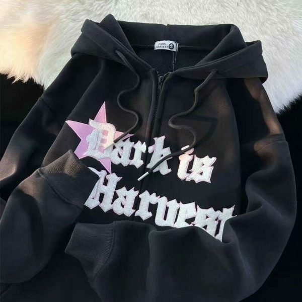 Retro Y2K Kawaii Embroidered Street Star Hoodie Sweater