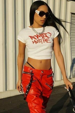 Romeo Must Die Y2K White Crop Tee, Funny Slogan Streetwear Shirt