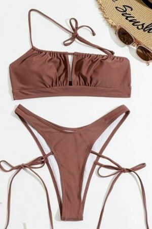 Rosewood Ruched One Strap Bandeau Bikini Top