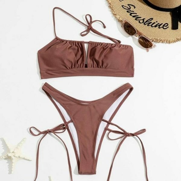 Rosewood Ruched One Strap Bandeau Bikini Top