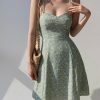 Sage Green Blue Floral Mini Dress Y2K Streetwear Aesthetic