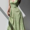 Sage Green Floral V Neck Midi Slip Dress - Y2K Streetwear Aesthetic