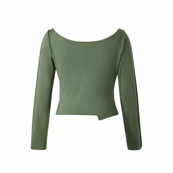 Sage Y2K Ruched Long Sleeve Streetwear Top