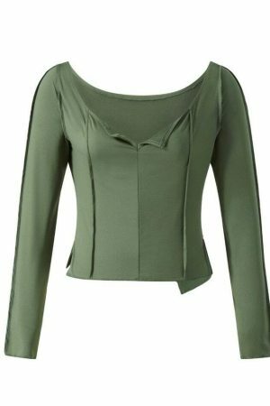 Sage Y2K Ruched Long Sleeve Streetwear Top