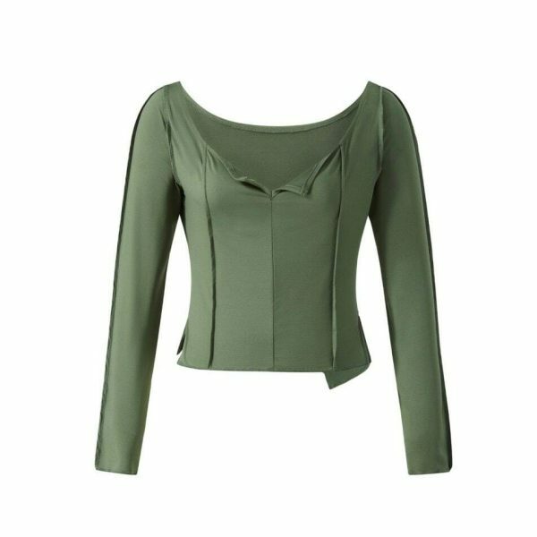 Sage Y2K Ruched Long Sleeve Streetwear Top