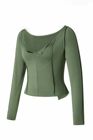 Sage Y2K Ruched Long Sleeve Streetwear Top