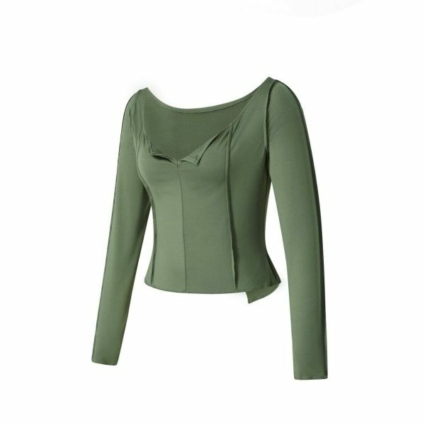 Sage Y2K Ruched Long Sleeve Streetwear Top