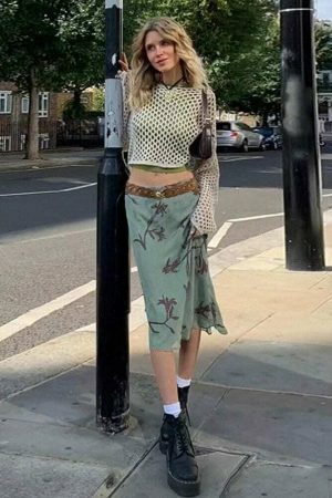 Satin Y2K Midi Skirt - Women's Long Vintage Streetwear Fashion