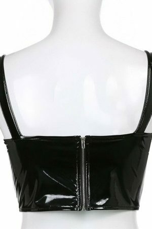 Shiny Leather Buckle Corset Crop Top | Y2K Streetwear Aesthetic