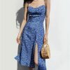 Sky Blue Floral Midi Dress - Y2K Streetwear Aesthetic