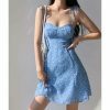 Sky Blue Floral Mini Strap Dress - Y2K Aesthetic Streetwear Fashion