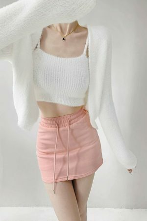 Soft Knit Crop Cardigan Set with Cami Top - Y2K Streetwear Aesthetic