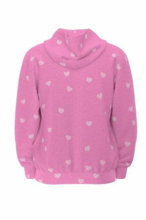 Soft Pink Waffle Chenille Sweet Heart Y2K Zip Up Hoodie