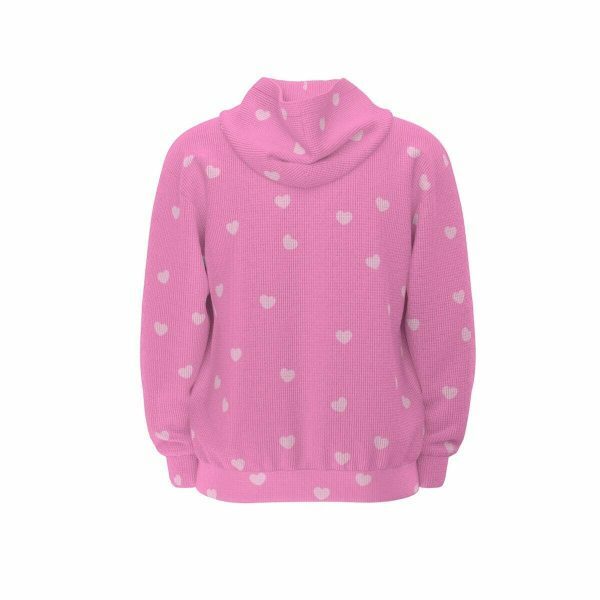 Soft Pink Waffle Chenille Sweet Heart Y2K Zip Up Hoodie