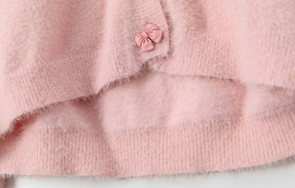 Soft Wool Handknit Pink Cardigan Sweater with Embroidered Heart & Bow Buttons - Y2K Streetwear Fashion