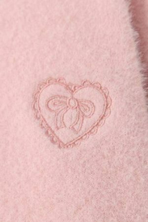 Soft Wool Handknit Pink Cardigan Sweater with Embroidered Heart & Bow Buttons - Y2K Streetwear Fashion