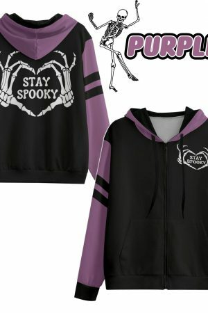 Spooky Rare Skeleton Hands Zip Up Hoodie - Y2K Streetwear Aesthetic