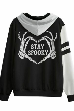 Spooky Rare Skeleton Hands Zip Up Hoodie - Y2K Streetwear Aesthetic