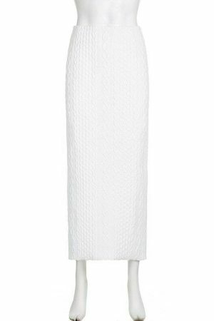 Spring Y2K High Waist White Split Midi Skirt - Korean Streetwear