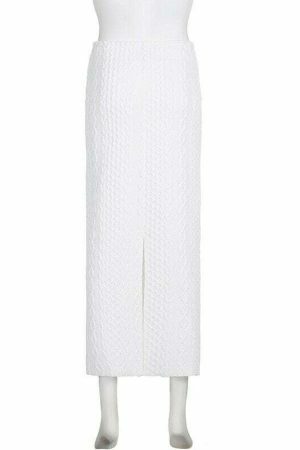 Spring Y2K High Waist White Split Midi Skirt - Korean Streetwear