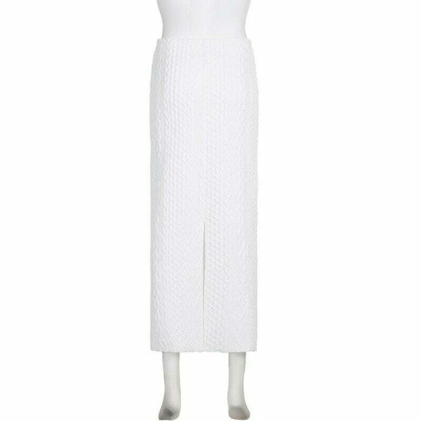 Spring Y2K High Waist White Split Midi Skirt - Korean Streetwear