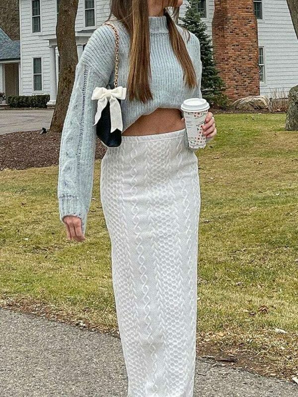 Spring Y2K High Waist White Split Midi Skirt - Korean Streetwear