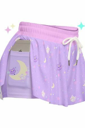 Stardust Kitty Moon Cat Space Pastel Alt Flowy Kawaii Shorts