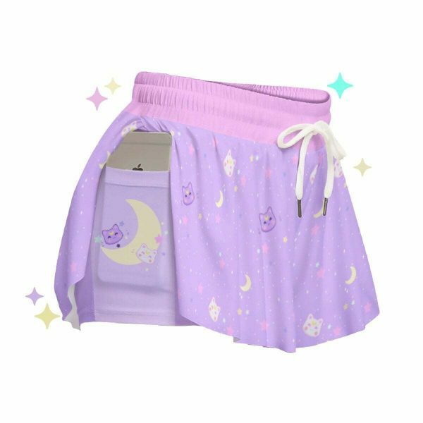 Stardust Kitty Moon Cat Space Pastel Alt Flowy Kawaii Shorts