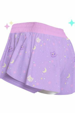 Stardust Kitty Moon Cat Space Pastel Alt Flowy Kawaii Shorts